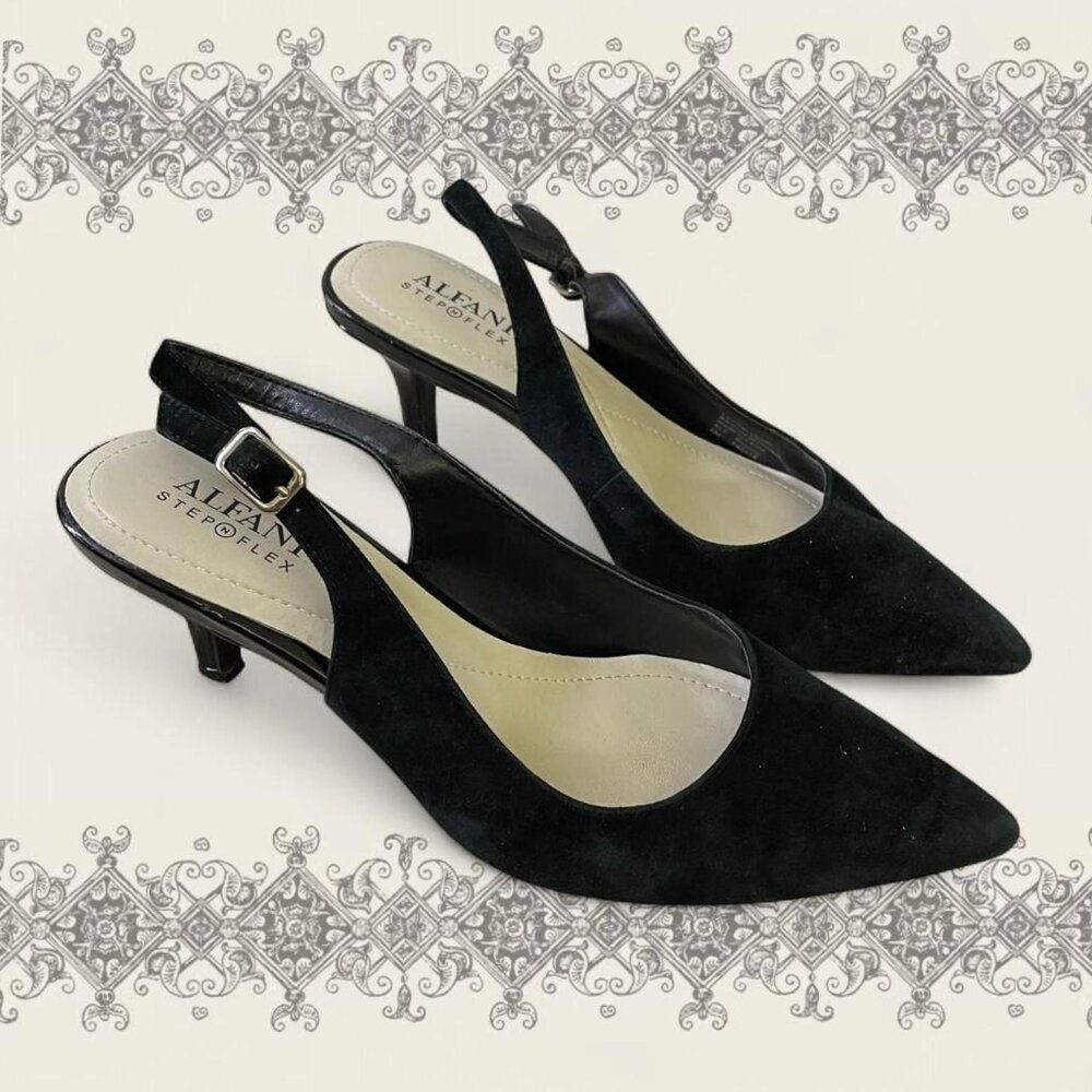 Black Alfani suede slingback kitten heels